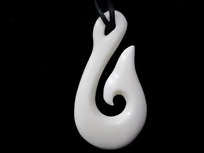 Maori Fish Hook Hei-Matau Water Buffalo Bone Hand Carved Pendant Necklace Cord • $9.99