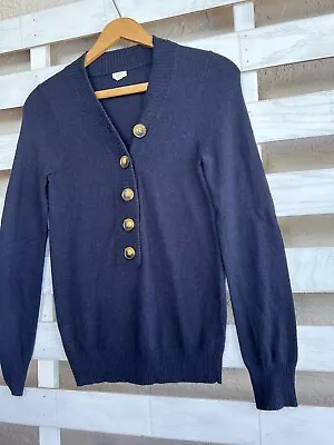 J Crew Wood Cashmere Blend Half Big Button Blue Sweater Women's Sz S • $20