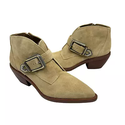 NEW Vince Camuto Ashena 8.5 Tan Suede Leather Buckle Zip Up Bootie Ankle Boots • $64.99