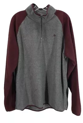 Aeropostale Mens Fleece 1/4 Zip Mock Neck Sweatshirt Medium Gray Burgundy • $9.95