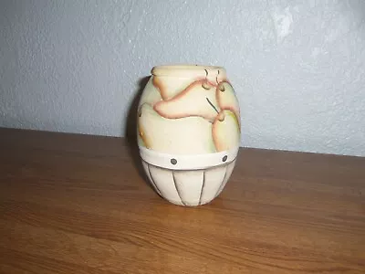 Handcrafted Clay Pottery Painted Pear In A Basket Design Vase • $24.99