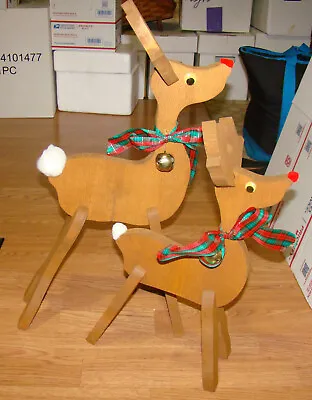 2x Charming Wooden Hand-made Holiday Reindeer • $38.50