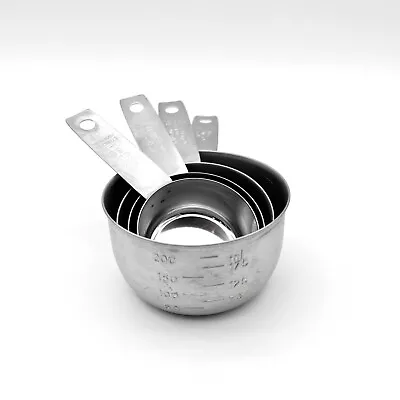 Vintage Metal Measuring Cups Stainless Steel Set Of 4 Nesting Handles Hong Kong • $13.99