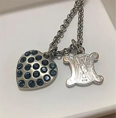 CELINE Vintage Toggle Necklace Silver Heart Triomphe Charm Blue Stone W/ Box • $422.99