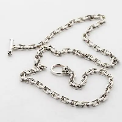 Skull T-Bar 925 Sterling Silver Link Curb Chain Men's Necklace Biker New • $149