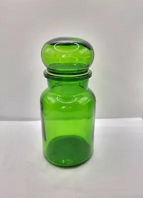 Vintage Green Glass Bubble Top Apothecary Jar With Lid Made In Belgium 8.5” Tall • $14.99