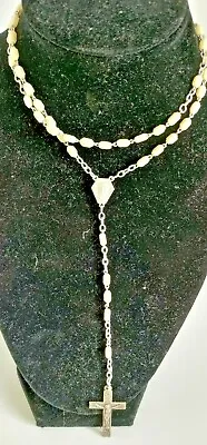 Stunning Vintage Rosary Mother Of Pearl Beads MOP With Silver Crucifix Pendant • $35