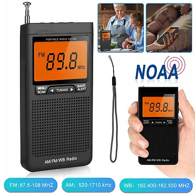 Portable Pocket Mini AM FM NOAA Emergency Radio LCD Screen W/Alarm Clock Antenna • $15.98