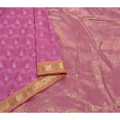 Sanskriti Vintage Pink Sarees Art Silk Woven Craft Zari Fabric Premium 5 Yd Sari • $37.23