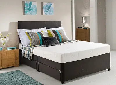 SUEDE MEMORY FOAM DIVAN BED WITH MATTRESS AND HEADBOARD 3FT 4FT6 Double 5FT • £179.99