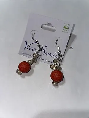 Viva Beads Handmade Clay Beaded Silver Tone Pierced Earrings Orange Color • $10.50