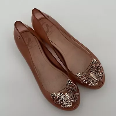 MEL By MELISSA Disney Cinderella Butterfly Peep Toe Flats Shoes Size 8 • $42.95