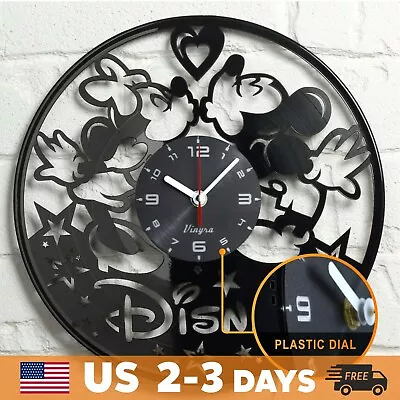 Mickey Minnie Mouse Vinyl Record Clock Walt Disney Art Wall Décor Gift Black • $24.99