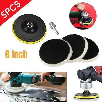 $9.09 • Buy 5Pcs 6  Buffing Polishing Pad Wool Wheel Mop Kit For Car Polisher Drill Adapter