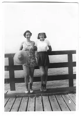 Vintage Photo Pretty Girls In Arms Dock Saddle Shoes Hat Manly Lesbian Int • $5.24