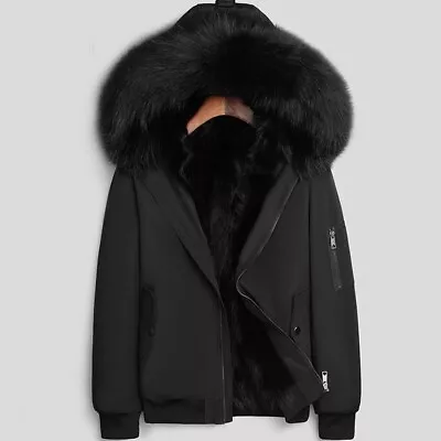 Fashion Men's Jackets Fluffy Faux Raccoon Fur Coats Hooded/Liner Parka Outerwear • $144.89