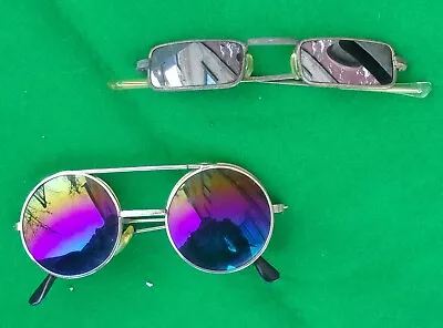 2 Vintage 1960-70s Mirrored Hippie Sunglasses Granny Glasses Rainbow Flip Taiwan • $30