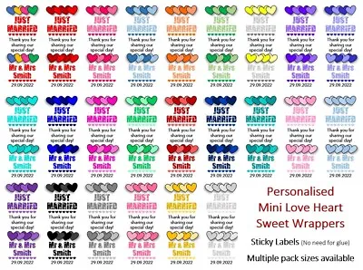 Mini Love Heart Sweets Favours Wedding WRAPPERS ONLY Sticky Labels (S104) • £2.49