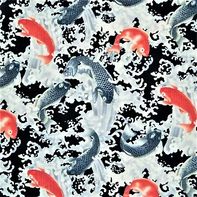 Fat Quarter Japanese Koi Rough Waves Designed Printed In Japan Cotton Fabric • £6.45