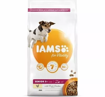 IAMS DOG SENIOR 8+ CHICKEN - (2kg To 12kg) - Vitality Mature Kibble Feed Bp Food • £38.99