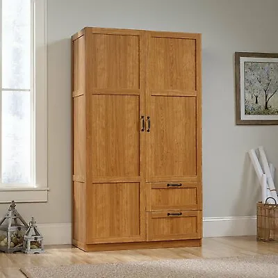 Oak Finish Armoire Wooden Wardrobe Storage Cabinet Closet Drawers Organizer • $456.90