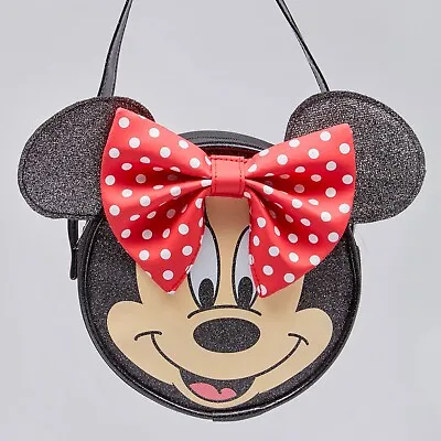 Minnie Mouse Girls Body Bag Large Face With 3D Ears Bow Cross Body Handbag Black • £9.49