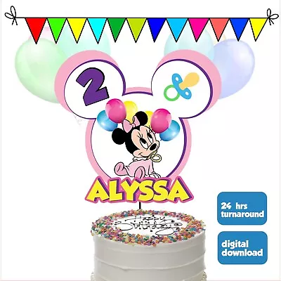 Digital #03 Baby Minnie Mouse Cake Topper Personalized Name Age Happy Birthday • $3.88