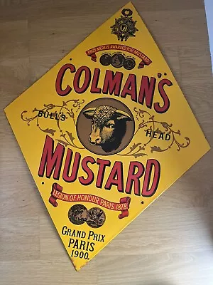 Vintage Retro Colmans Mustard Advertising Metal Sign 690 Mm X 500 Mm Rust Spots • £15