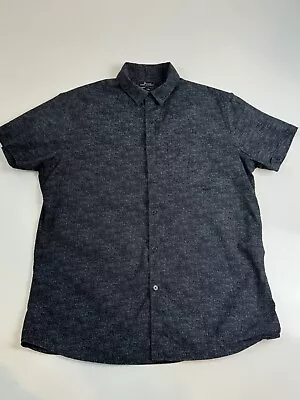 Marc Anthony Luxury Button Up Shirt Large Dark Blue Mens L Slim Fit Short Sleeve • $12