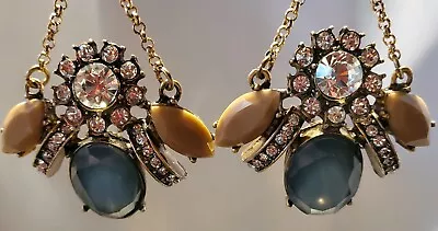 VTG Statement Chandelier BumbleBee Tan Green Stones N Crystal Rhinestones  • $25.99