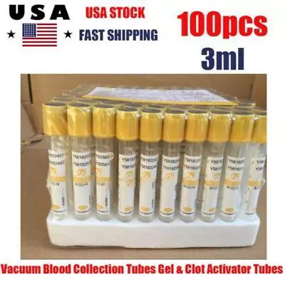 100X Vacuum Blood Collection Tubes Gel & Clot Activator Tubes 12 X 75mm 3mL • $27.99