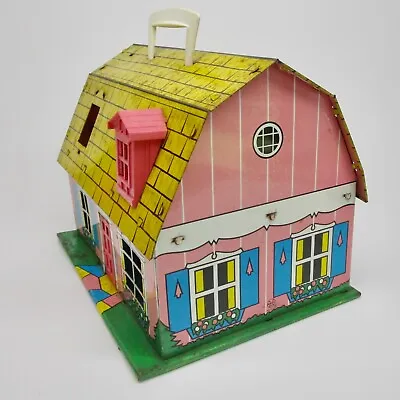 Vintage Marx Dollhouse Tin Pink 2 Story Portable House Barn Roof Small HTF • $39.99