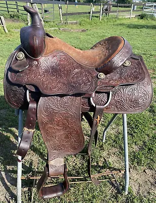 Used/Vintage 15  Tooled Leather TexTan Western Saddle • $375