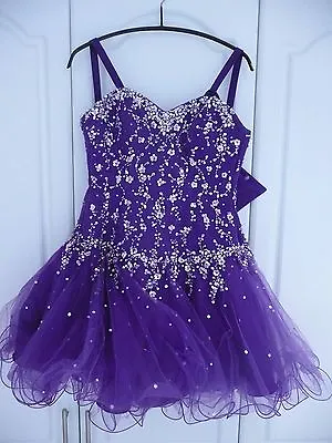 £65 • Buy Girls Mori Lee Teen Prom Evening Ball Gown Frock Dress Purple Sequins Size 5/6 