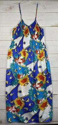Mary McFadden M Pleated Satin Bright Fish Print Maxi Dress Nightgown Vtg NWT • $99.99