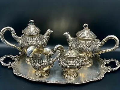 Antique German 800 Silver Tea Set 5 Pc.Total Weight 2987gr (105.4 Once) • $5499