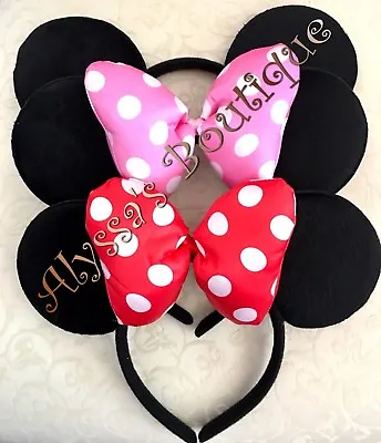 *3* Pcs Minnie Mickey Mouse Ears Headband Deluxe Puffy Pink Red Bow Polka Dots • $8.99