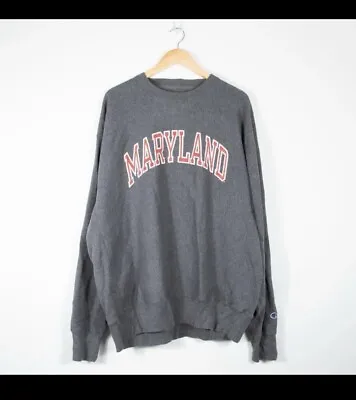 Champion Sweatshirt Maryland College Spellout USA American Grey Jumper Size XL • £10