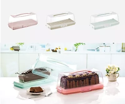 Plastic Cake Carrier Box Rectangular Muffin Cupcake Storage Box With Handle 37cm • £8.65