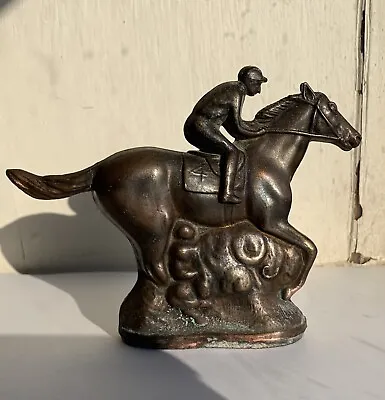 Vintage Bronze Race Horse & Jockey #4 Figurine • $15