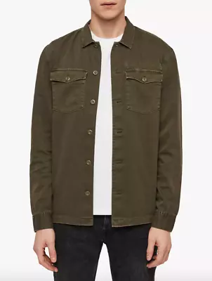 Men's AllSaints Convoy LS Shirt Military Cargo Cotton Green Casual Size M/L • £40.54