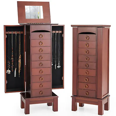 Wood Jewelry Cabinet Armoire Storage Box Chest Stand Organizer Indoor Bedroom • $159.99