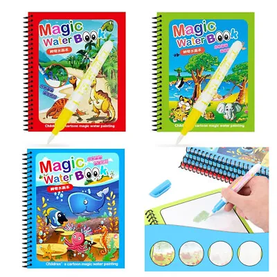 3X Children's Water Magic Painting Colouring Reusable Drawing Books With Pens UK • £5.89