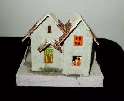 VTG PUTZ Japan Cardboard Paper Mache Christmas House & SPONGE TREE~MICA ~#10 • $12.99