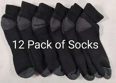 Burlington Men's Comfort Athletic Thick Quarter Socks 12 Pairs Large 6-12 Black • $36.99