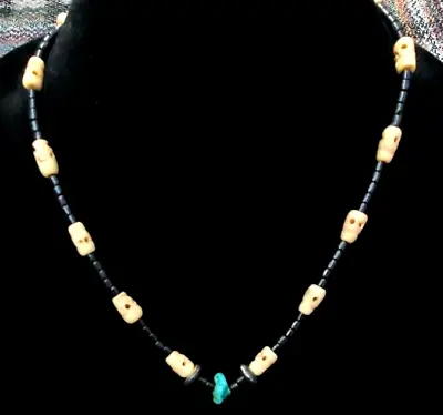 Native American - Hand Carved Turquoise - Skull Beads - Necklace • $28