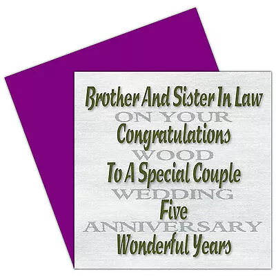 Brother & Sister In Law 1st - 70th Years - On Your Wedding Anniversary Card • £4.75