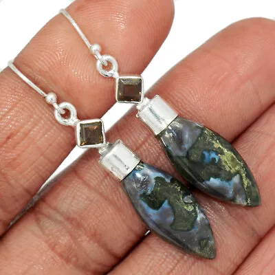 Natural Mystic Merlinite Crystal & Smoky Topaz 925 Silver Earrings CE23455 • $16.99