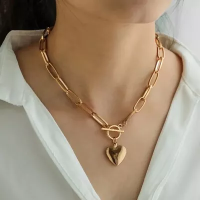 Gold Heart Locket Pendant Necklace With Thick Knotted Chain • £3.99