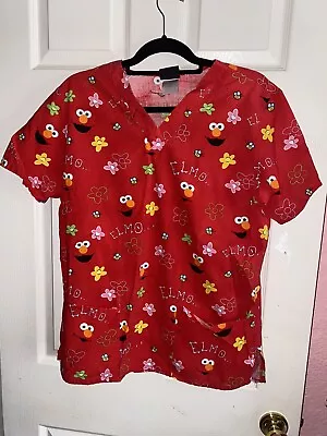 Sesame Street ELMO Size Small S RED Nurse Scrubs Uniform Top Bumble Bee Flowers • $13